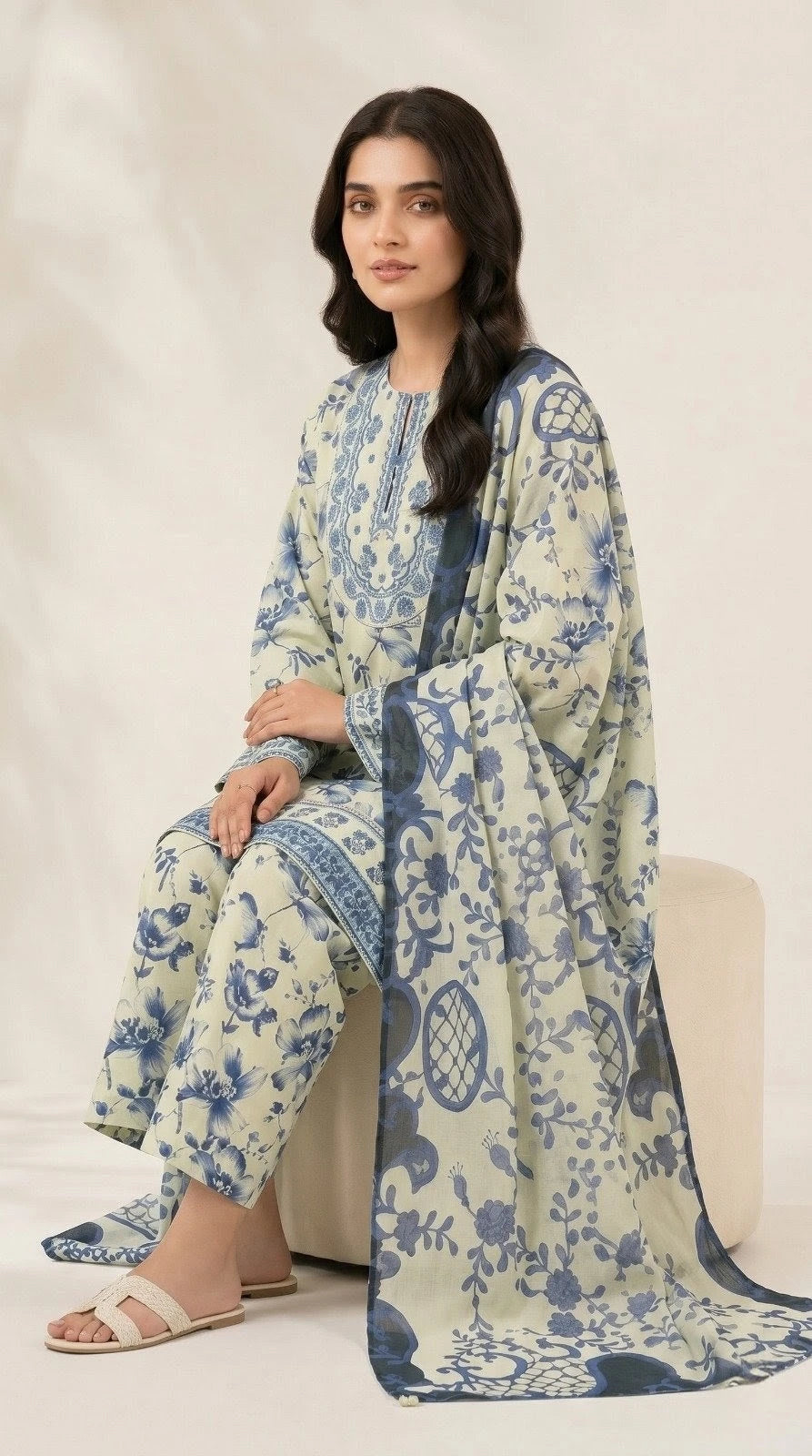 Mahveen - Sapphire 3 piece Embroidered Lawn Suit